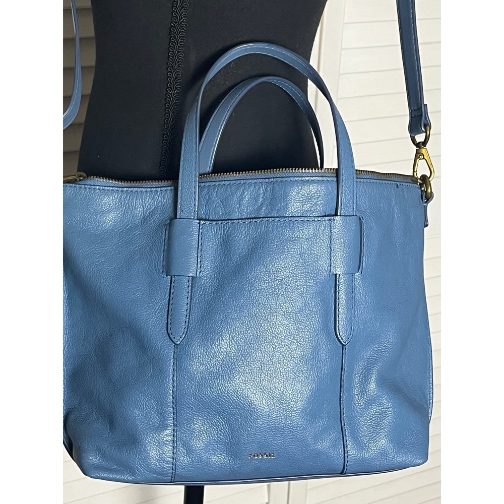 Fossil Blue Skylar Satchel Leather Shoulder Crossbody Bag Purse - Picture 8 of 13